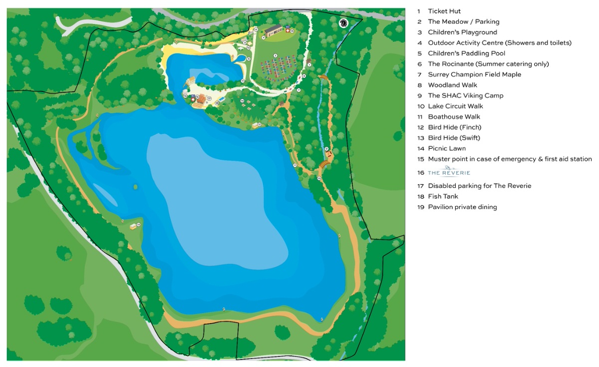 vector illustration of Buckland Park Lake site map surrey